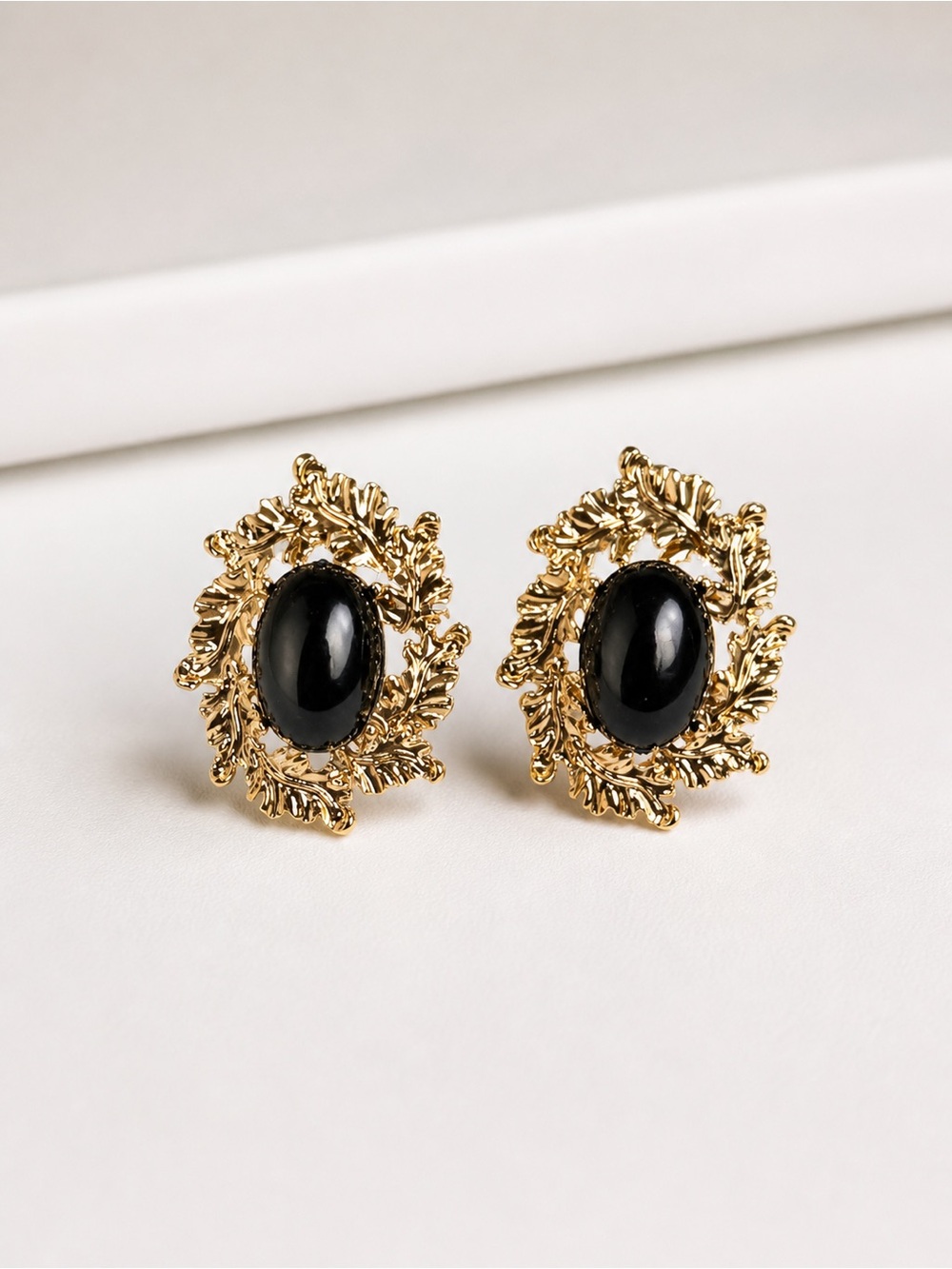Elegant Gold Frame Black Stone Earrings
